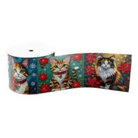 Whimsical Festive Cats Christmas  Grosgrain Ribbon