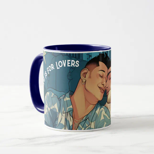 Miami Downtown Gay Men Cuddling Illustration Mug