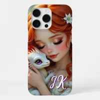 Pretty Red Haired Fairy with Dragon Monogrammed iPhone 16 Pro Max Case