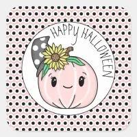 Happy Halloween | Pink Pumpkin and Polka Dots   Square Sticker