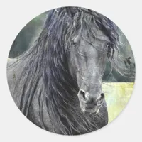 Friesian Stallion Classic Round Sticker