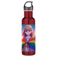 Anime Girl with LGBTQIA+ Cape   Stainless Steel Water Bottle