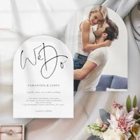 Modern We Do Script Photo Wedding Arch Invitation