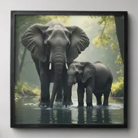 Mama and Baby Elephant in African-Rainforest Peel And Stick Photo Tile