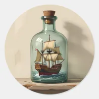 Vintage Ship in an Antique Bottle Classic Round Sticker