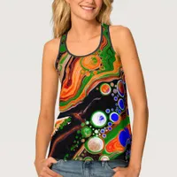 Orange, Blue, Green, Black Digital Fluid Art   Tank Top