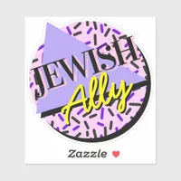 Jewish Ally Purple Yellow Retro Slogan Sticker