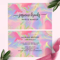 Pink Opal Watercolor Gold Glitter Business Card