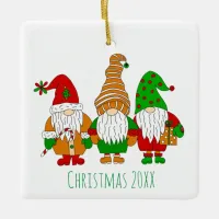 Three Cute Christmas Gnomes Personalized Holiday   Ceramic Ornament