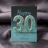 Teal Pearl Diamond Glam 30th Birthday Greeting Card
