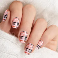 Pink, Orange, and Black Plaid Halloween Nail Wraps