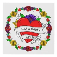 Tattoo Style Art Personalized Couple's Names Faux Canvas Print