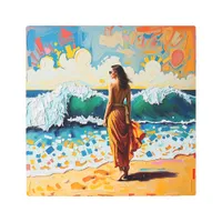 Woman on Beach Abstract Seaside Art 