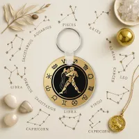 Visionary Gold Aquarius Zodiac Wheel Keychain