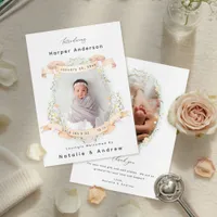 Elegant Floral Gender Neutral Newborn Baby Birth Announcement