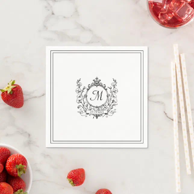 Old Money Aesthetic Monogram Crest Wedding  Napkins