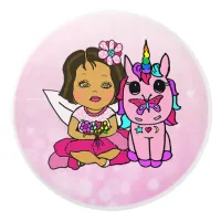 Pink Bokeh Fairy and Unicorn Ceramic Knob