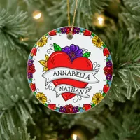 Romantic Couple's Gift | Tattoo Style Art Ceramic Ornament