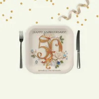 Elegant Golden 50th Anniversary Celebration Paper Plates