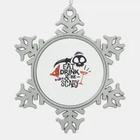 Eat Drink And Be Scary Vintage Graphic Snowflake Pewter Christmas Ornament