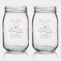 Cute Vintage Mushrooms Personalized Wedding Mason Jar