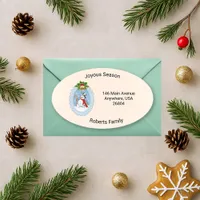 Joyous Season Snowman Candy Cane Holiday Oval Sticker