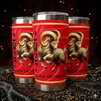 Stunning Red Gold Chinese Year of Fire Goat 2027 Insulated Tumbler