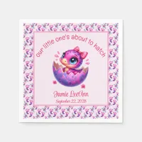 "Hatching Soon" Pink Dinosaur Baby Shower Napkins