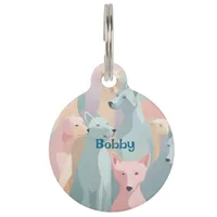 Dog Pattern Pastel Colors Minimalist Illustration Pet ID Tag