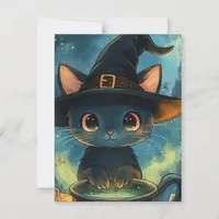 Adorable Cat Witch Postcard