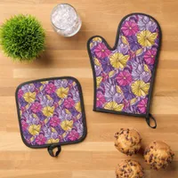 Stained Glass Abstract Purple Yellow Pink Oven Mitt & Pot Holder Set