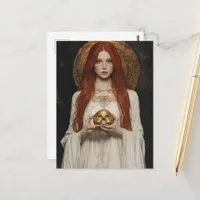 Gorgeous Red haired Woman With a Golden Skull Postcard