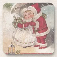 Vintage Christmas Kiss Drink Coaster