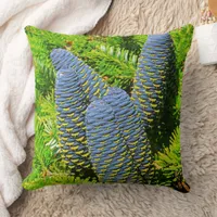 Big Blue Korean Fir Tree Cones Throw Pillow