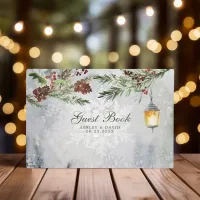 Winter Rustic Pine Trees Lantern Botanical Wedding Guest Book