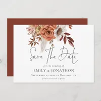 Boho Terracotta Fall Florals QR Code Wedding Save The Date