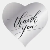 Elegant Black And Silver Modern Script Thank You Heart Sticker