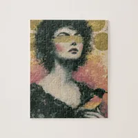 Woman and Bird Mixed Media Collage Jigsaw Puzzle