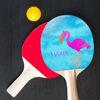 Tropical pink flamingo blue sea monogram Ping-Pong paddle