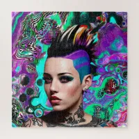 Mohawk Punk Girl Abstract Art Jigsaw Puzzle