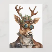 Festive Steampunk Christmas Reindeer Postcard