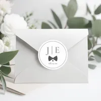 Tailored Black Bow Tie Wedding Initials ID1090 Classic Round Sticker