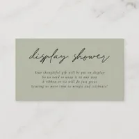 Modern Script Display Bridal Shower Light Sage Enclosure Card