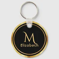 Black gold monogram elegant classic keychain