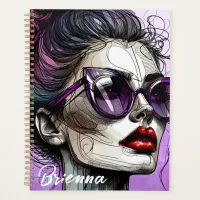 Pretty Woman in Purple Sunglasses and Red Lipstick Planner