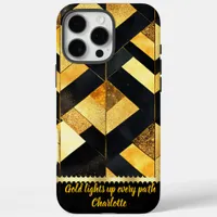 Gold geometric design on black iPhone 16 pro max case