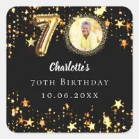 70th birthday black gold stars photo square sticker