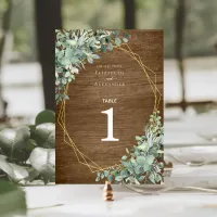 Rustic Wood Greenery Eucalyptus Geometric Wedding Table Number