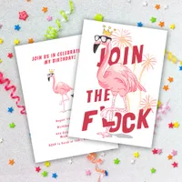 Join The Flock Funny Pink Flamingo Birthday Party Invitation