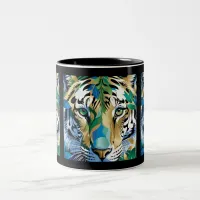 Modern Art Picture Green Eyes Animal Face Tiger Two-Tone Coffee Mug